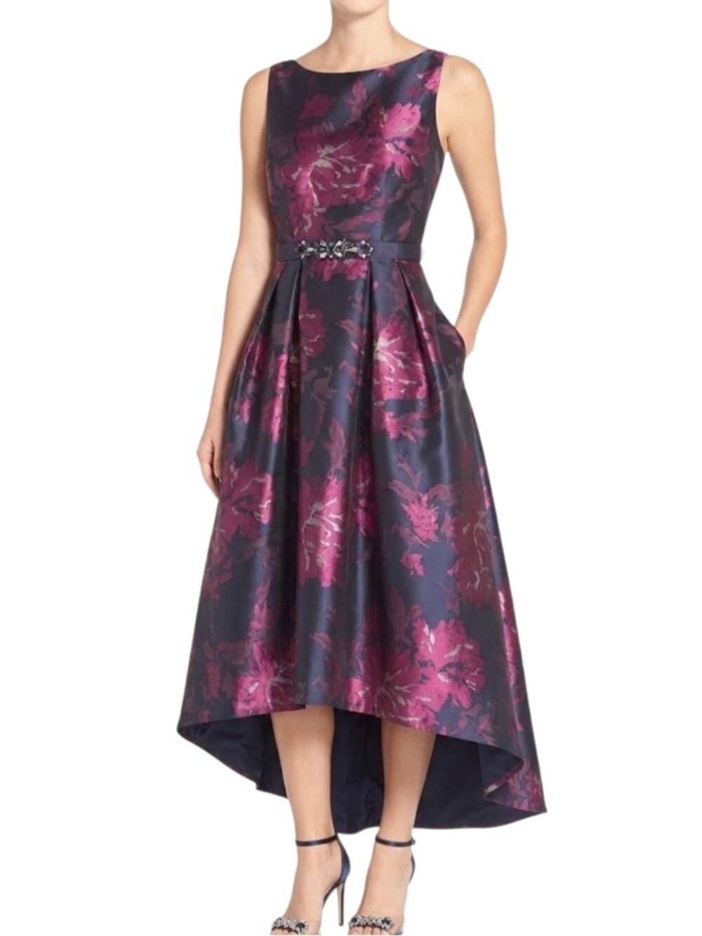 Eliza J Navy and Magenta Floral High-Low Dress